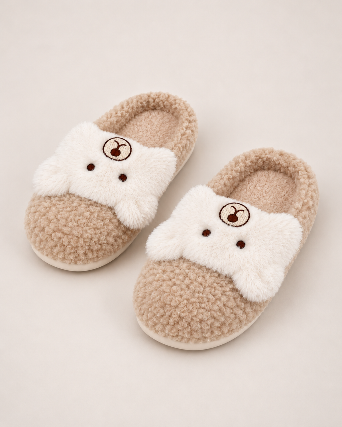 Women's Fluffy Slippers - Teddy Bear Style, google-safe toe-forward hero