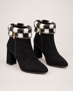 Women's Ankle Boots - Plaid-Trim Block Heel Style, google-safe clean pair hero