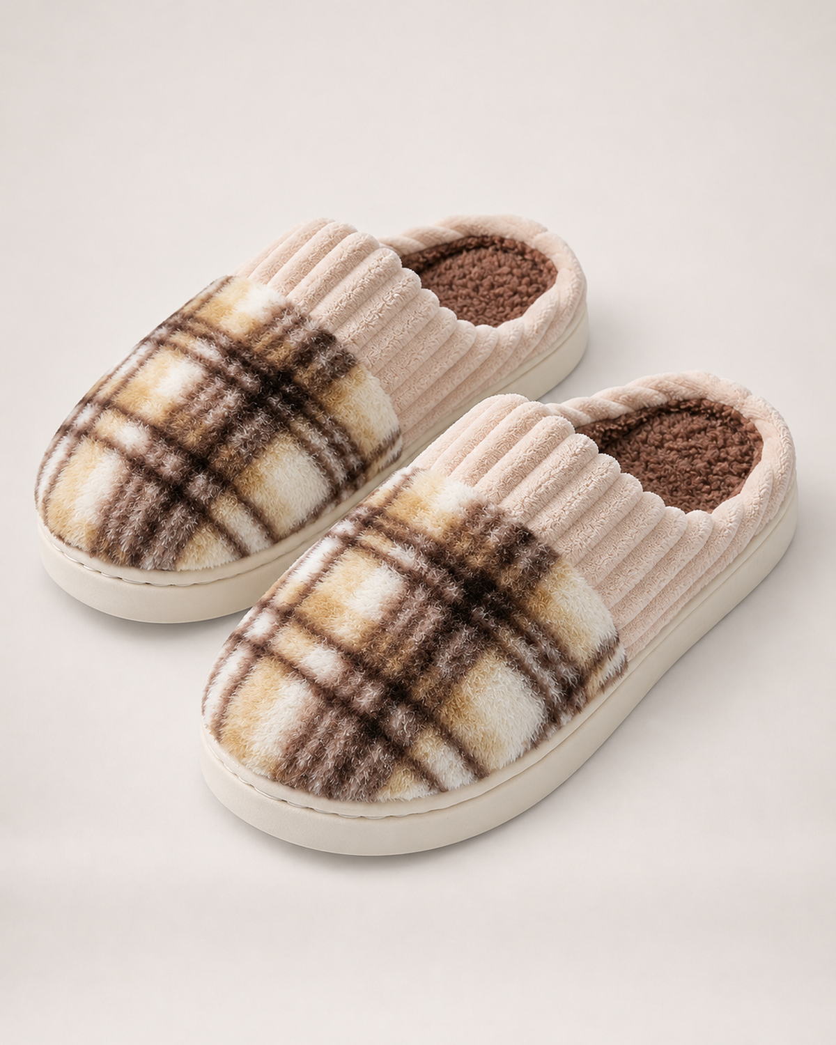 Men's Slippers - Plaid Plush Style, approved toe-forward google-safe hero