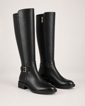 Women's Black Knee High Boots – Buckle Detail in UK 2, three-quarter hero view
