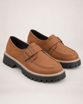 Women's Loafers – Chunky Sole and Buckle in Brown, three-quarter hero view