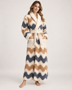Women's Patterned Long Dressing Gown in Wave Stripe, hero view