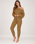 Women's Cable Knit Loungewear Set in Khaki, studio hero