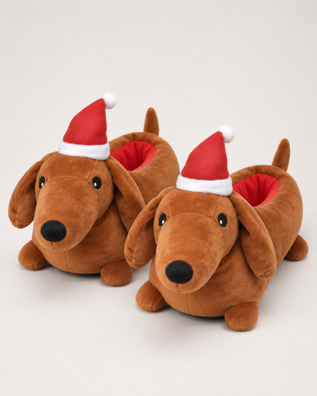 Women's Christmas Dachshund Slippers in Brown, studio hero