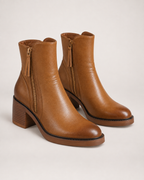 Women's Ankle Boots – Chunky Block Heel in Brown, three-quarter hero view