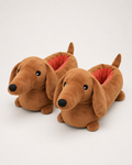 Women's Dachshund Slippers in Brown, studio hero