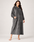 Ladies' Hooded Dressing Gown – Long Pullover Style in Dark Grey, hero view