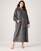 Ladies' Hooded Dressing Gown – Long Pullover Style in Dark Grey, hero view