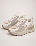Women's Trainers – Layered Platform Sole in Beige, three-quarter hero view
