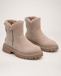 Women's Snow Boots – Plush-Lined Ankle Style in Khaki, three-quarter hero view