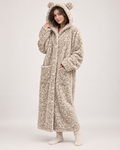 Ladies' Hooded Dressing Gown – Leopard Print in 300g Plush, hero view