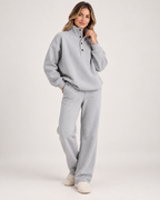 Women's Oversized Button-Neck Loungewear Set in Grey, studio hero