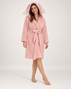 Women's Bunny Ear Fleece Dressing Gown in Pink, studio hero