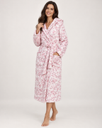 Women's Floral Hooded Dressing Gown in Pink, studio hero
