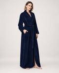 Women's Textured Long Dressing Gown in Navy Blue, hero view