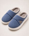 Men's Slippers - Chevron-Panel Plush Style, approved toe-forward google-safe hero