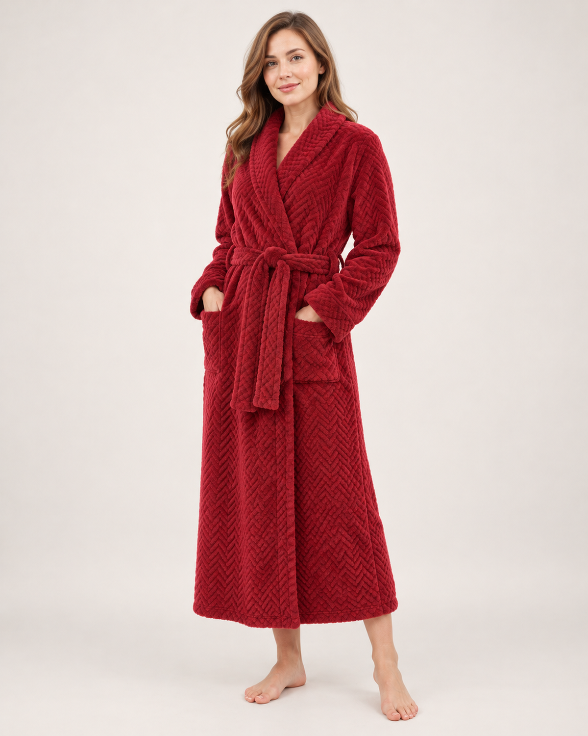 Women's Dressing Gown - Jacquard Shawl-Collar Style, strong full-length studio hero