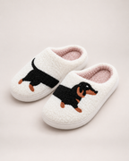 Embroidered Animal Slippers in Dachshund, product focused view