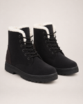 Women's Snow Boots: Plush-Lined Lace-Up Style in Black, pair three quarter hero