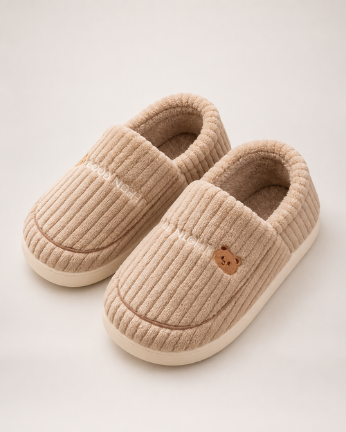 Corduroy Closed Back Slippers in Coffee, product focused view