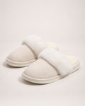 Fluffy House Slippers in Beige, product focused view
