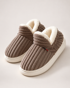 Striped House Slippers in Brown, product focused view