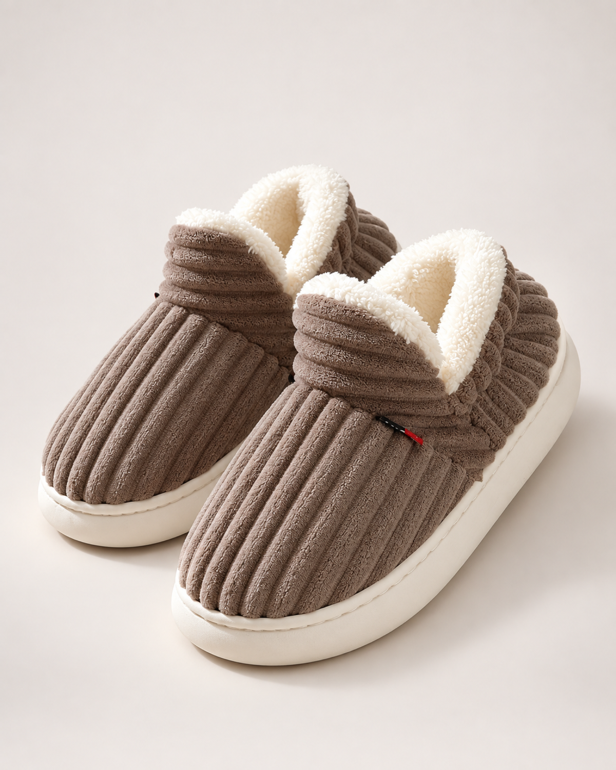 Striped House Slippers in Brown, product focused view