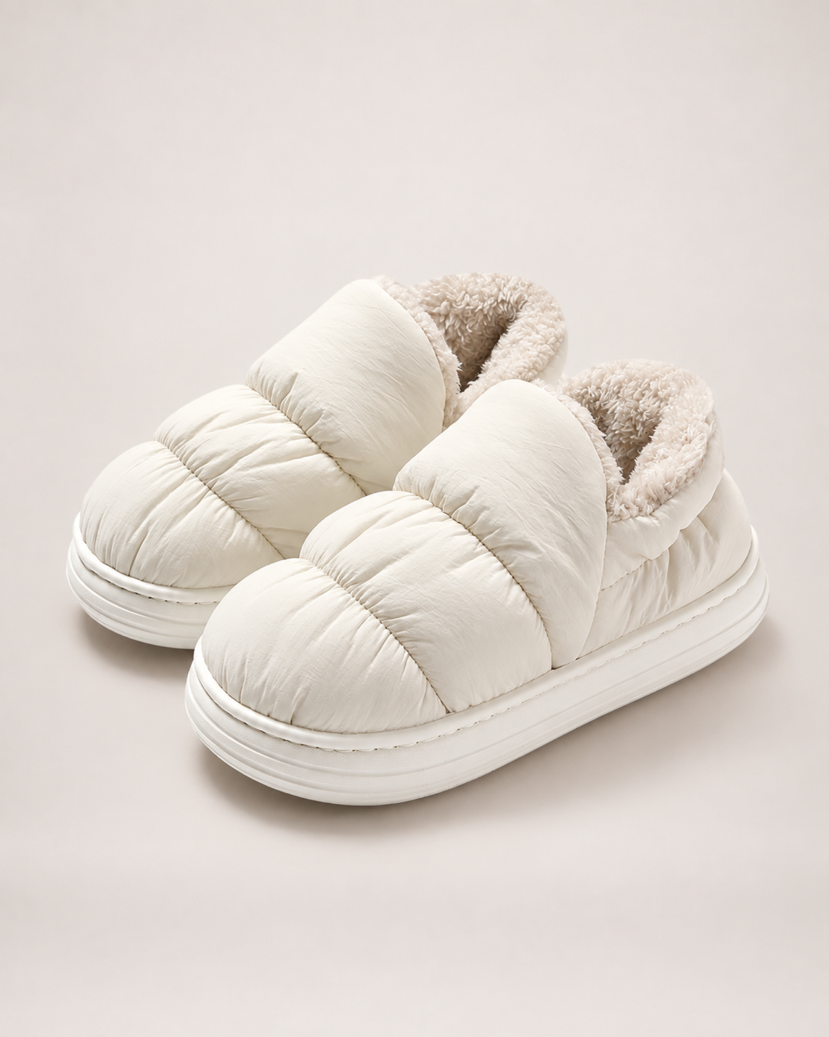 Padded Closed Back Slippers in White, product focused view