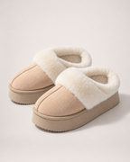 Warm Suede-Effect Slippers in Beige, product focused view