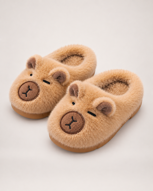 Kids' Capybara Slippers in Light Coffee, product focused view