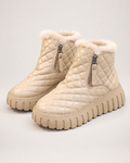 Women's Snow Boots: Quilted Platform Style in Khaki, pair three quarter hero