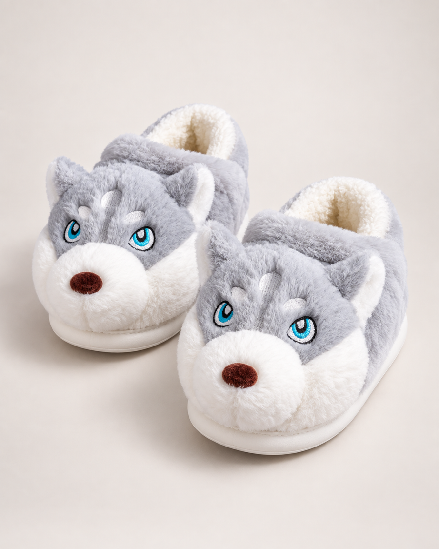 Husky Closed Back Slippers in Light Grey, product focused view