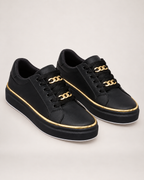Women's Loafers: Chain Platform Style in Black, pair three quarter hero