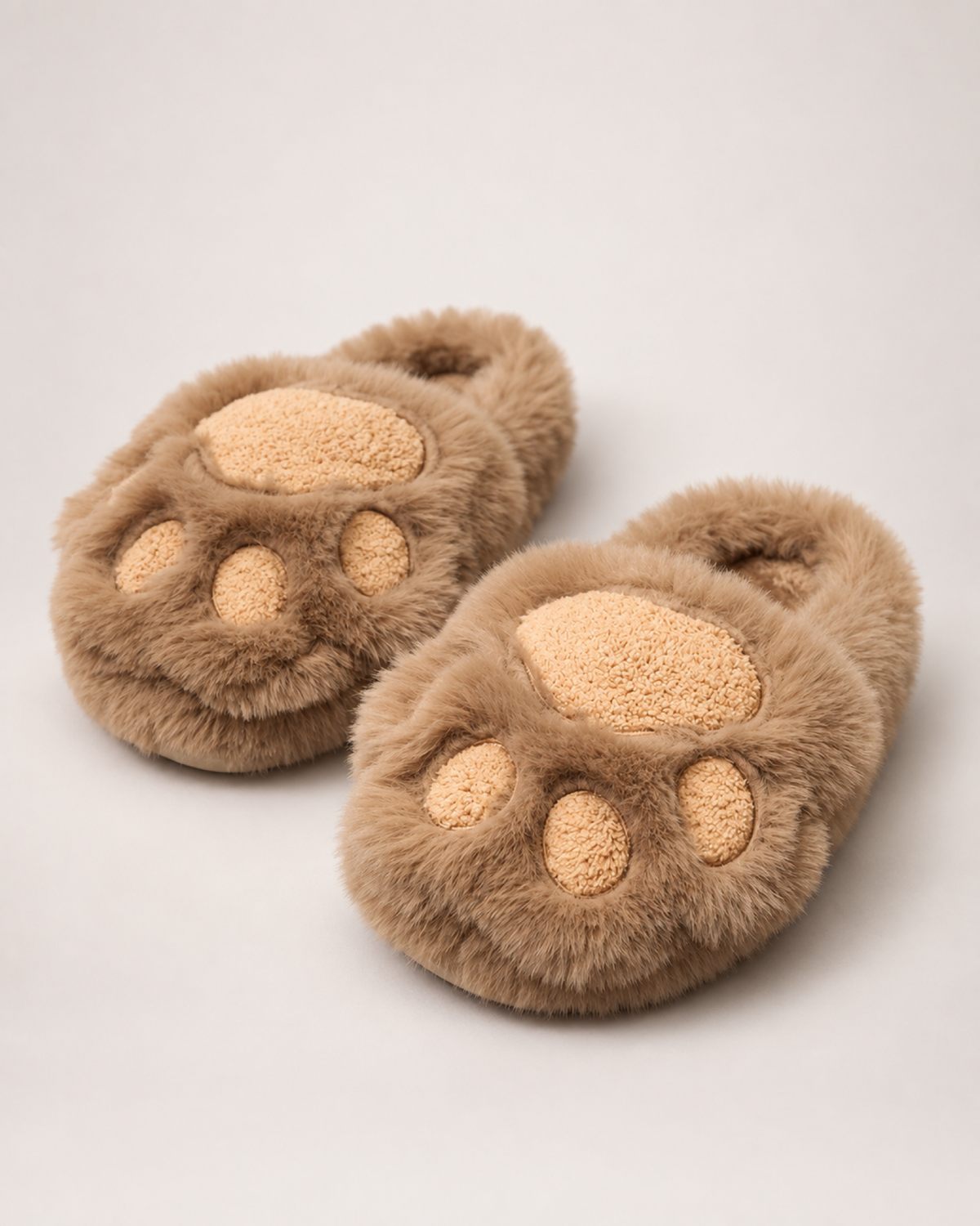 Women's Cat Paw Slippers in Khaki, product focused view