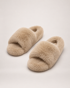 Curly Texture Slippers in Khaki, product focused view