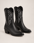 Women's Western Boots: Embroidered Mid-Calf Style in Black, pair three quarter hero