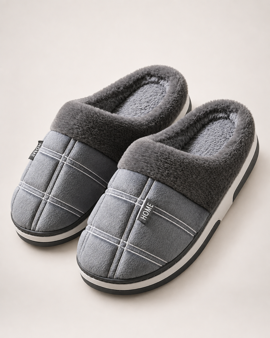 Men's Ribbed Sole Slippers in Grey, product focused view