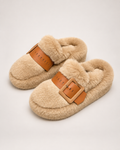 Women's Buckle Platform Slippers in Khaki, product focused view