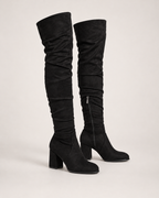 Women's Over-the-Knee Boots: Stretch High Heel Style in Black, pair three quarter hero