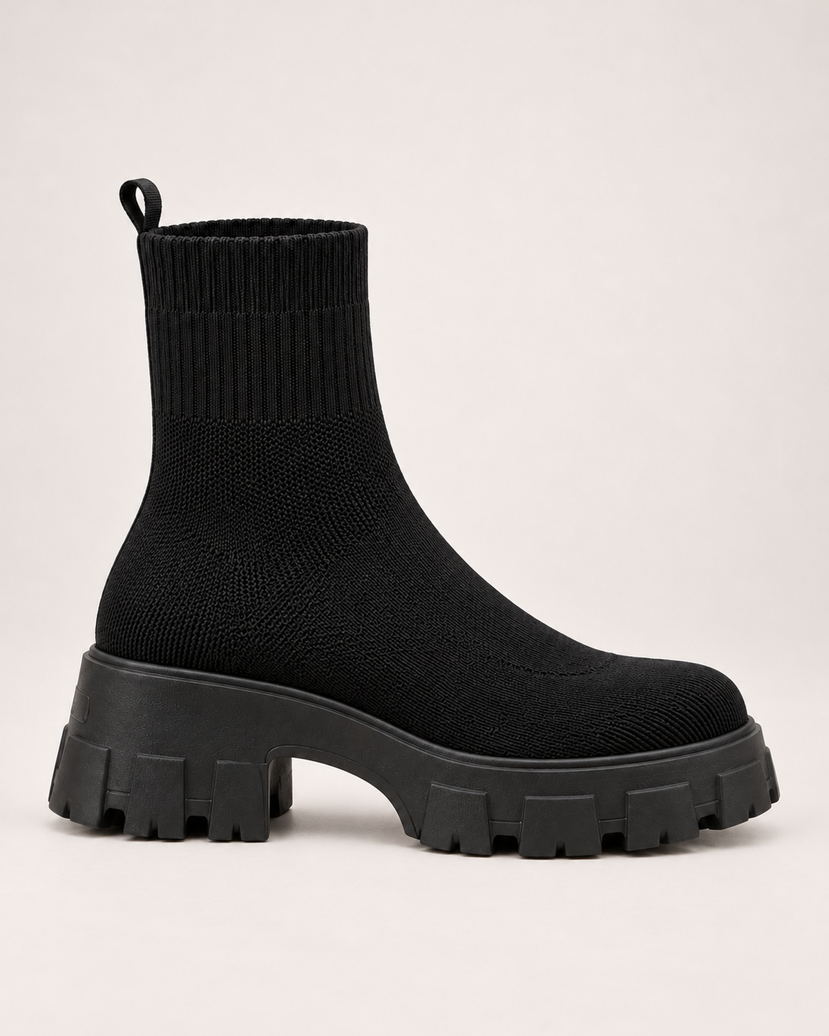 Women's Sock Boots - Chunky Platform Style, outer side view showing shaft and sole profile