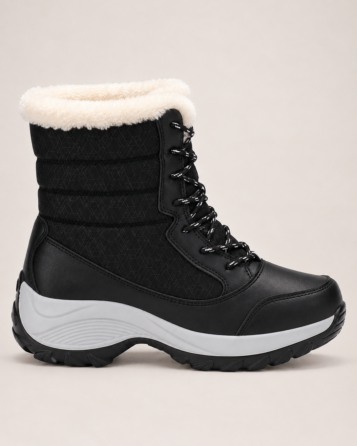 Women's Snow Boots - Faux-Fur Lace-Up Style, outer side view showing shaft and sole profile