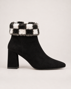 Women's Ankle Boots - Plaid-Trim Block Heel Style, outer side view showing shaft and sole profile