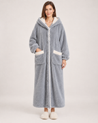 Ladies' Hooded Dressing Gown – Rounded Ear Detail in Grey, front view