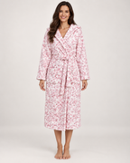 Women's Floral Hooded Dressing Gown in Pink, straight front view