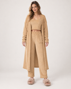 Women's Three Piece Loungewear Set in Camel, front studio view