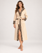 Women's Dressing Gown - Leopard-Trim Hooded Style, straight front catalogue view