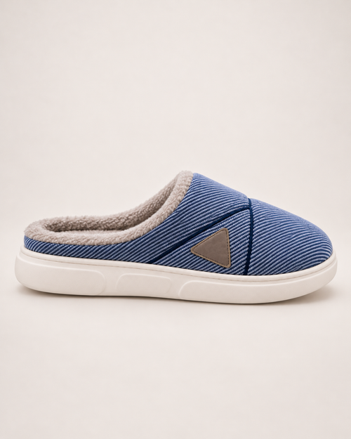 Men's Slippers - Chevron-Panel Plush Style, true side profile