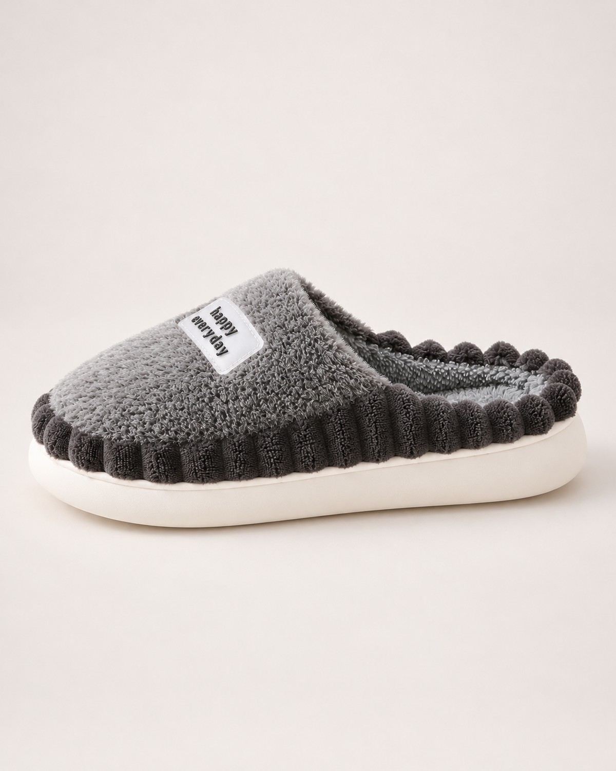 Men's Slippers - Ribbed-Trim Plush Style, true side profile