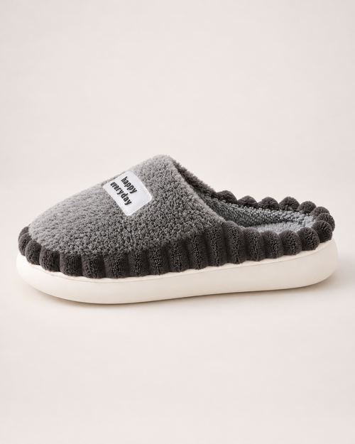 Men's Slippers - Ribbed-Trim Plush Style, true side profile
