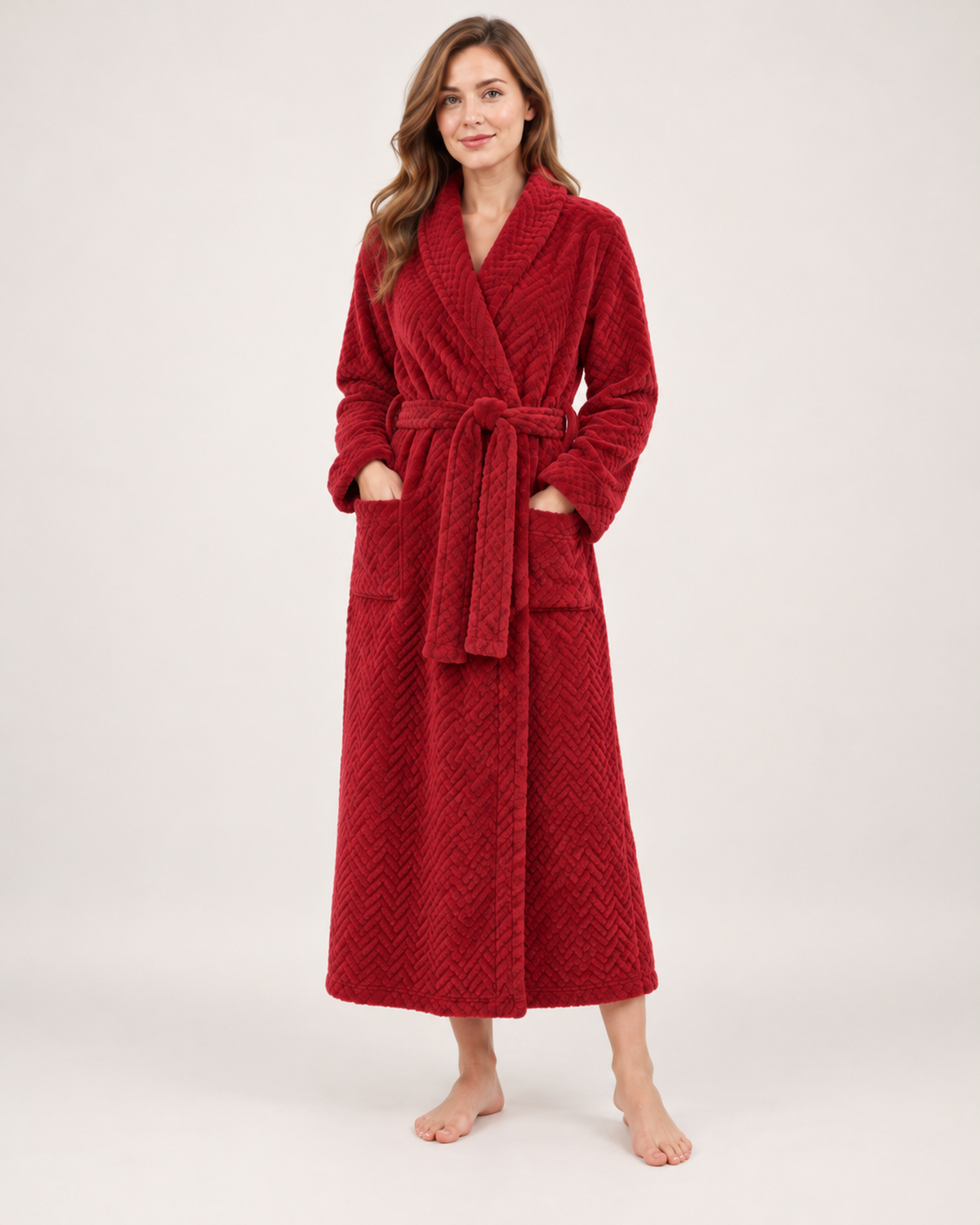 Women's Dressing Gown - Jacquard Shawl-Collar Style, straight front catalogue view